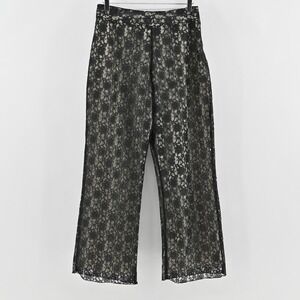 Vtg Y2k Womens Lace Wide Leg Pants Size 10‎ Whimsigoth Black Floral Sheer Lined